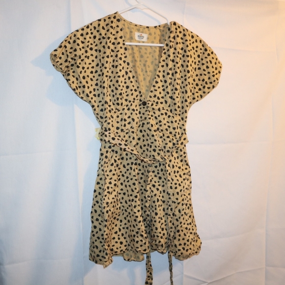 Marine Layer Camila Mini Dress Cheetah Print Mustard Tan Black Spots Small - Picture 5 of 12